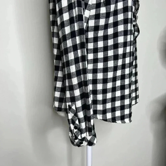 MELLO DAY Black & White Buffalo Check Flannel Ruffle Button Down - Holiday Plaid - Picture 6 of 10